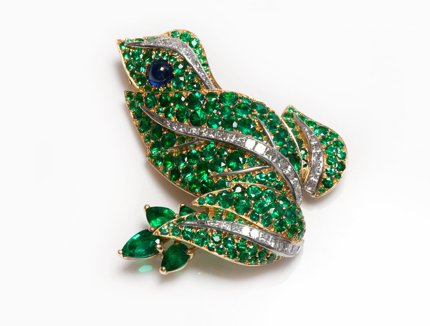 Fred Paris Gold Emerald Diamond Sapphire Frog Brooch