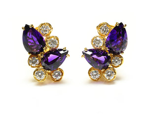 Fred Paris 18K Gold Amethyst and Diamond Earrings
