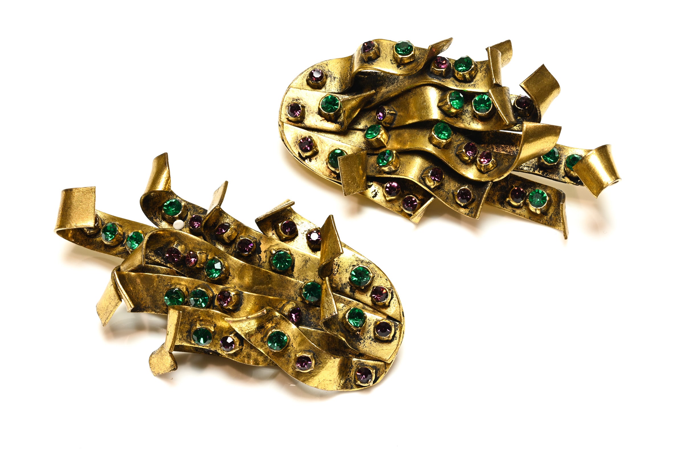 Vintage 1980's French Haute Couture Green Purple Crystal Earrings 1