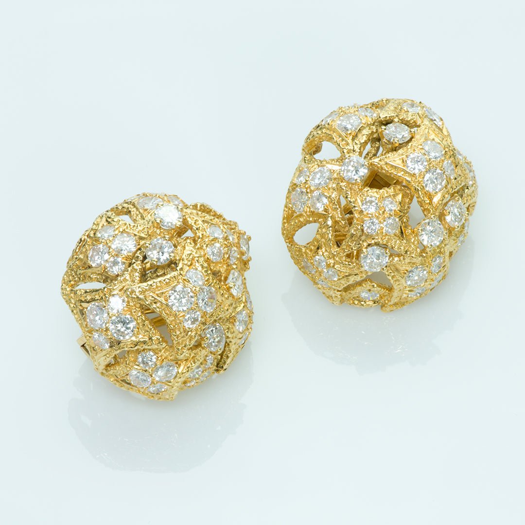 French 18K Gold Diamond Earrings - DSF Antique Jewelry