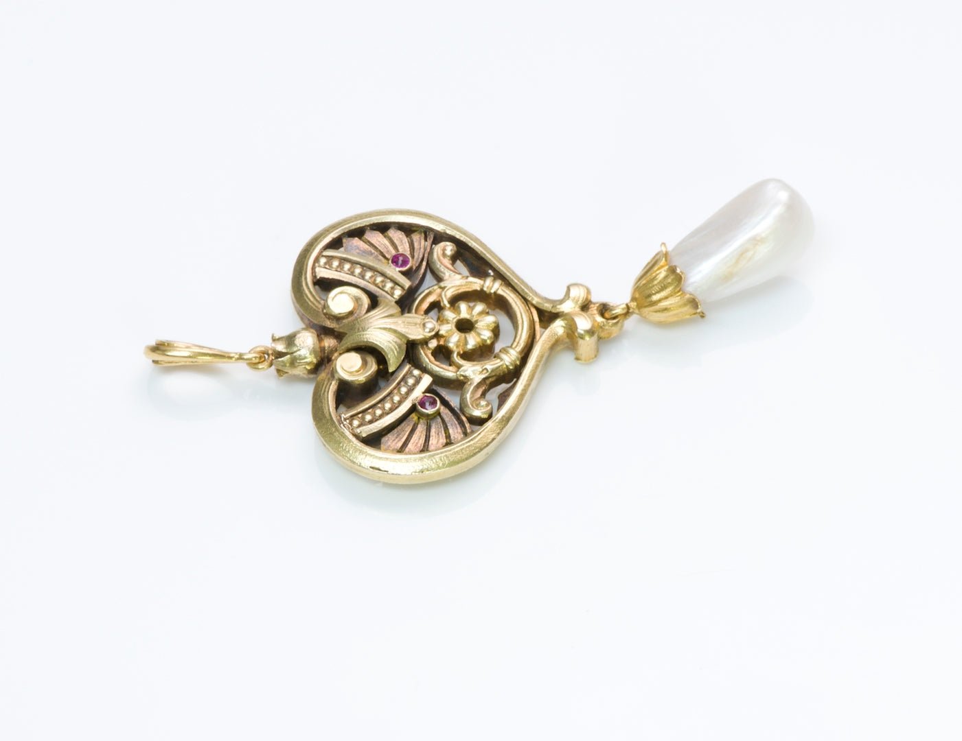 French Art Nouveau Gold Pearl Pendant