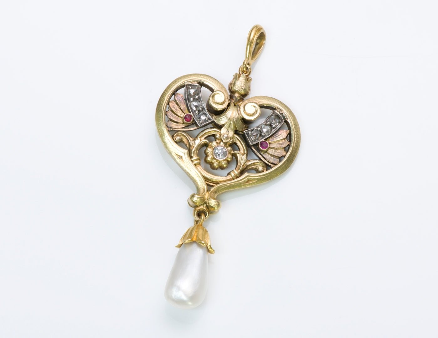 French Art Nouveau Gold Pearl Pendant - DSF Antique Jewelry