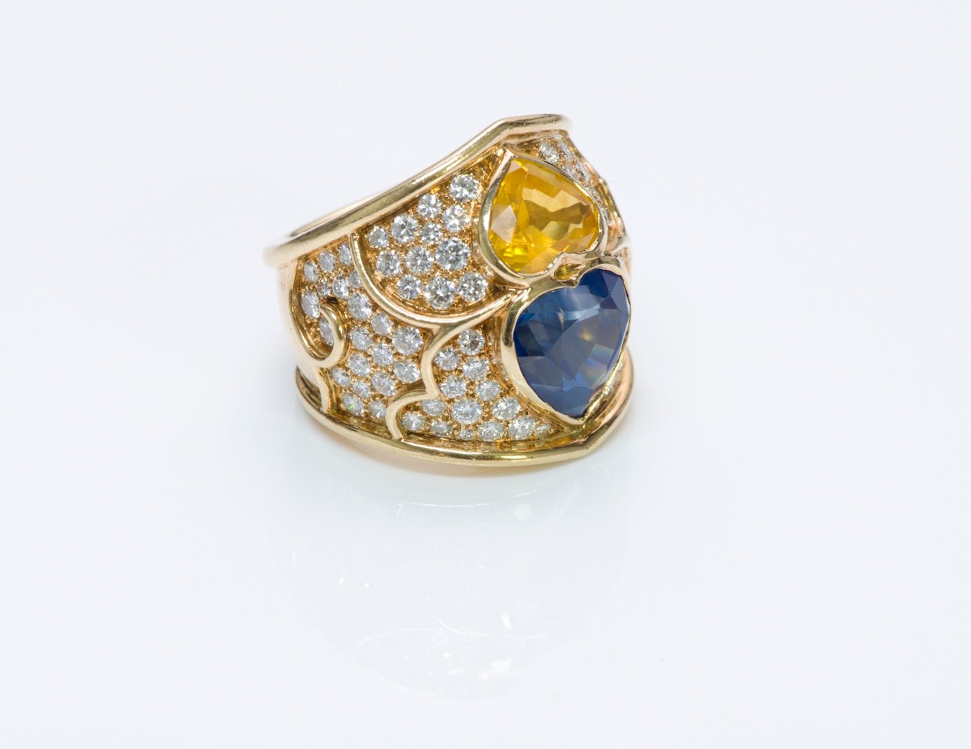 French Heart Sapphire Diamond 18K Gold Ring - DSF Antique Jewelry