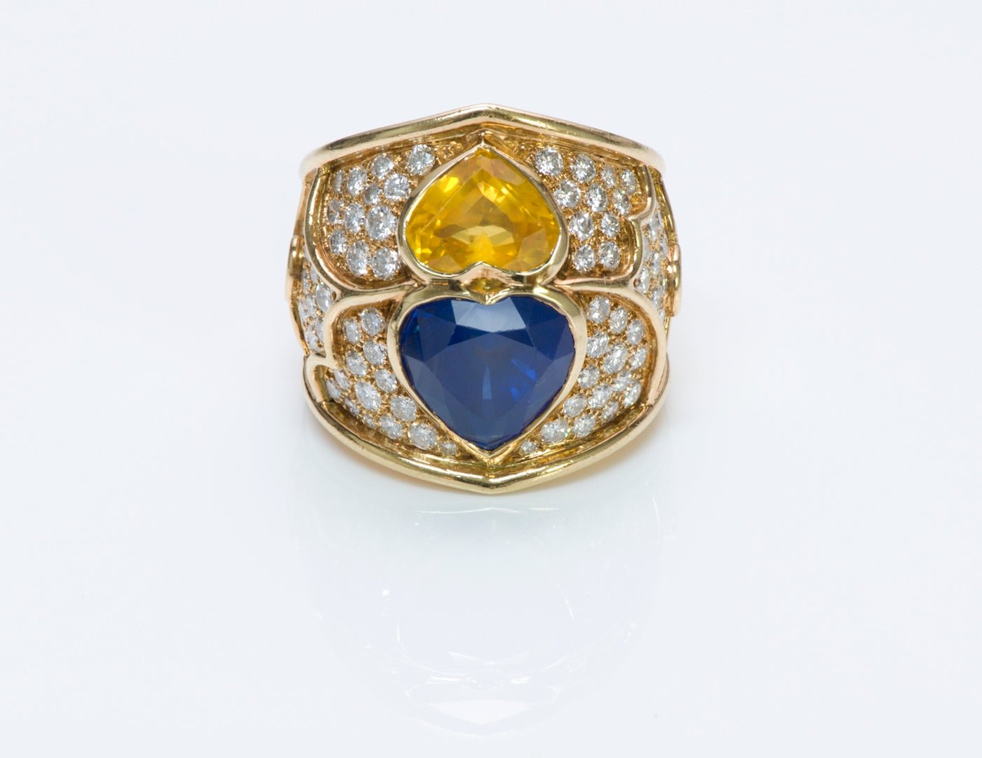 French Heart Sapphire Diamond 18K Gold Ring