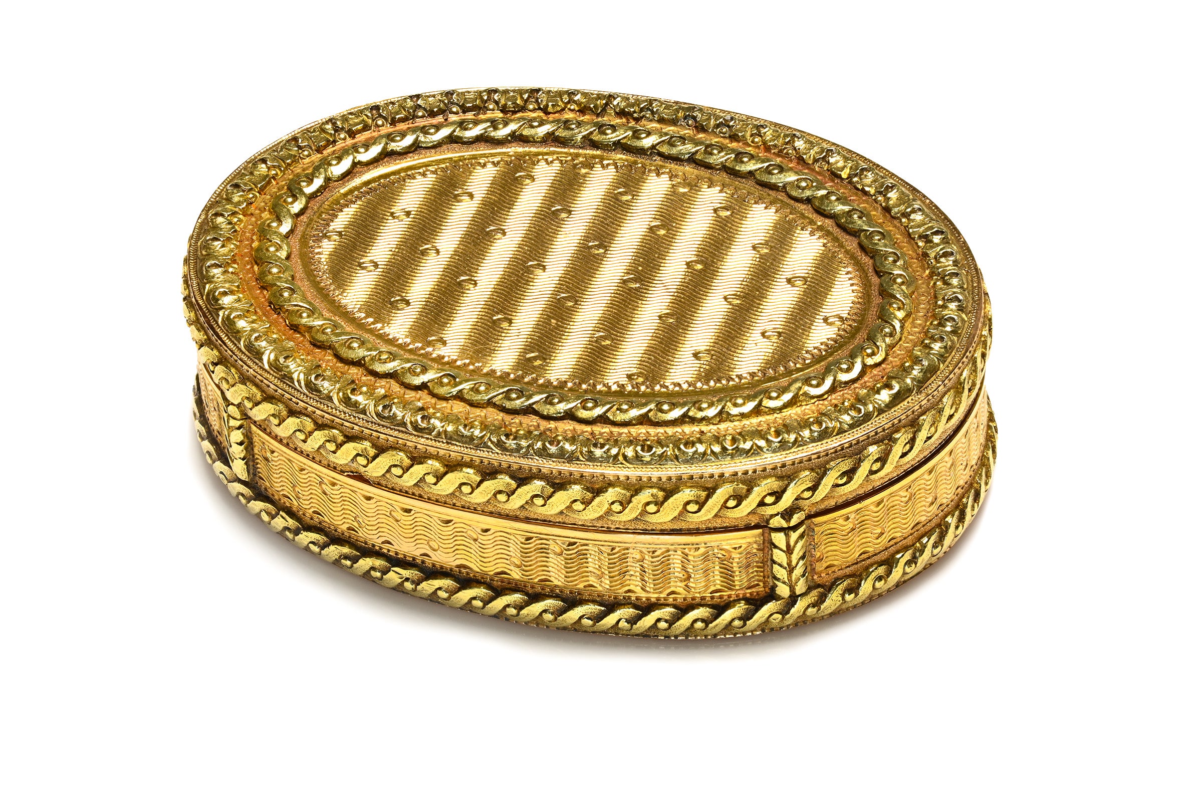 Antique French 18K Gold Engraved Oval Snuff Box