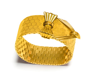 Retro French 18K Yellow Gold Wide Bow-Buckle Bracelet
