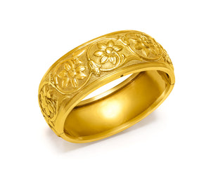Antique French 18K Yellow Gold Art Nouveau Floral Bangle Bracelet