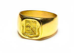 Antique French 18K Yellow Gold Men's Ring with Heraldic Crest