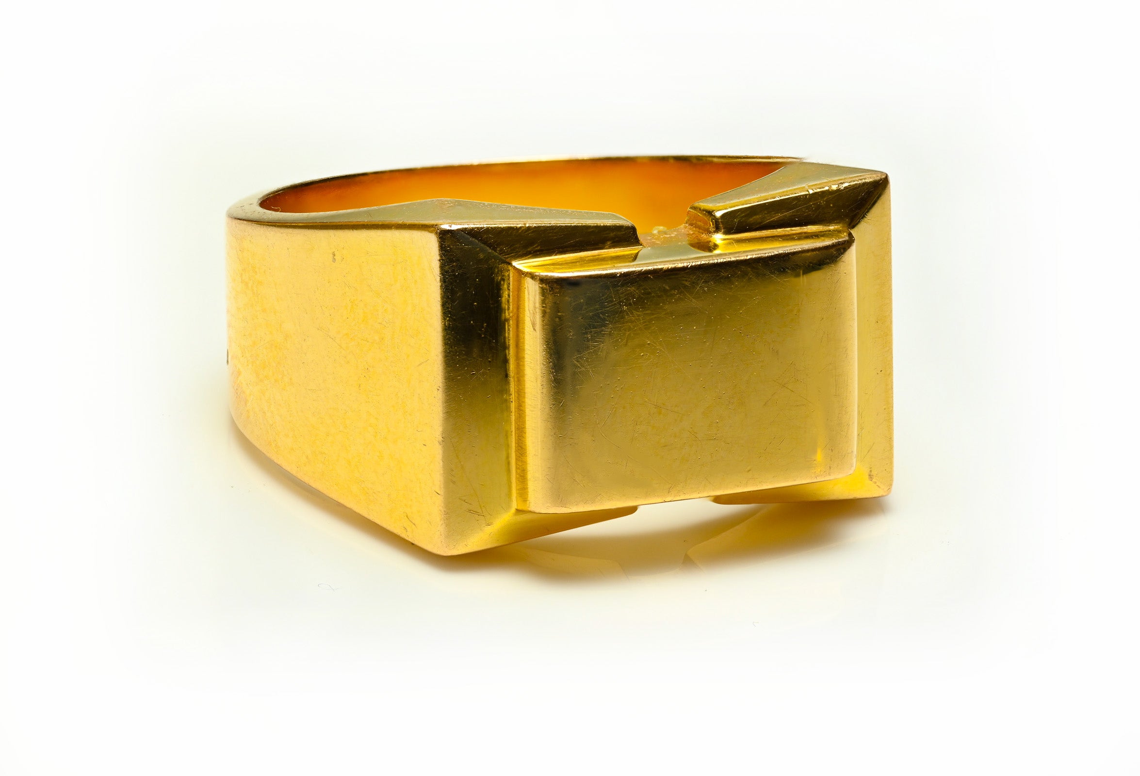 French Art Deco 18K Gold Geometric Men's Ring