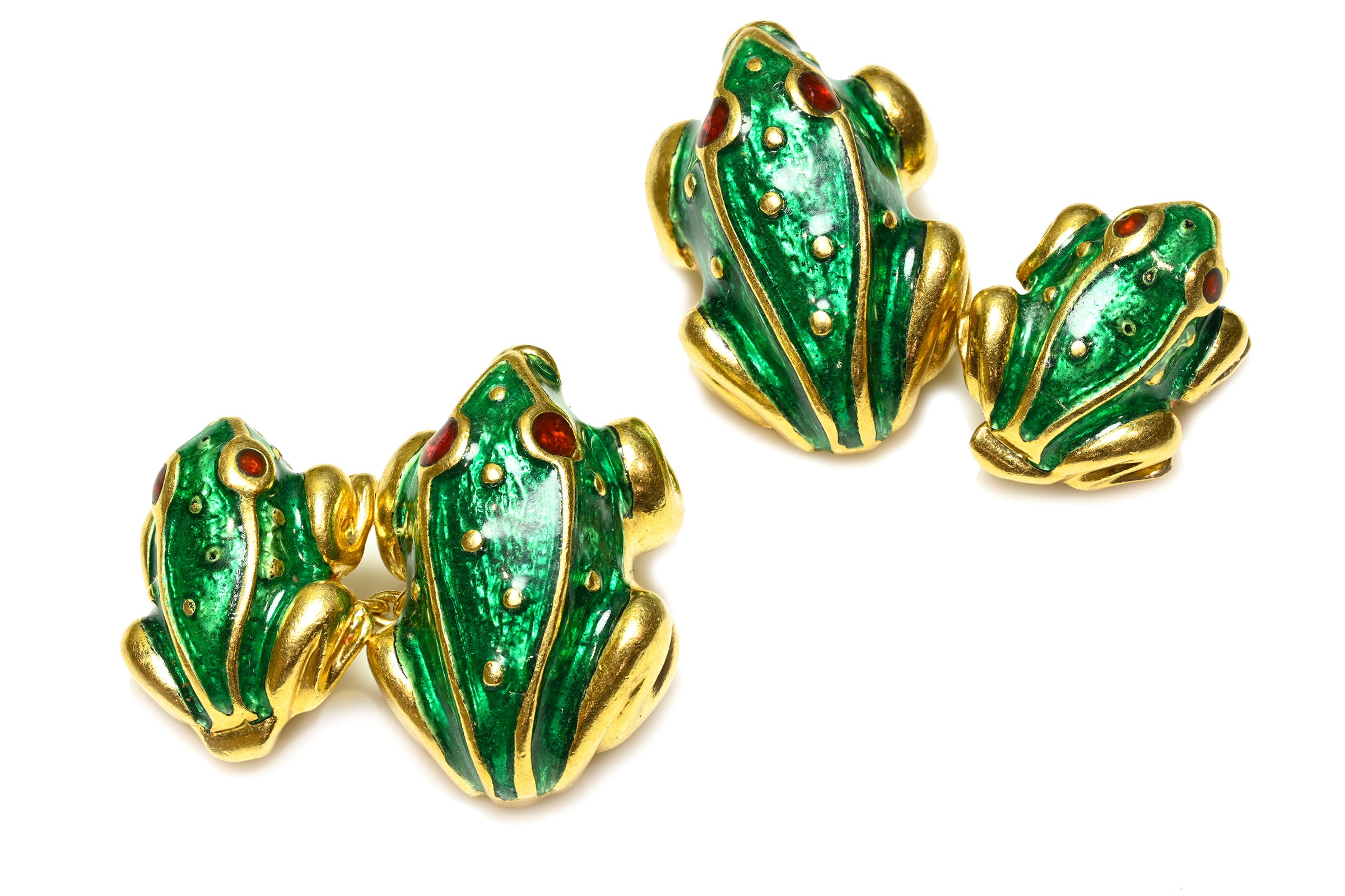 18K Gold Enamel Frog Cufflinks