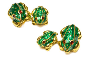 Vintage 18K Gold Enamel Sculpted Frog Cufflinks