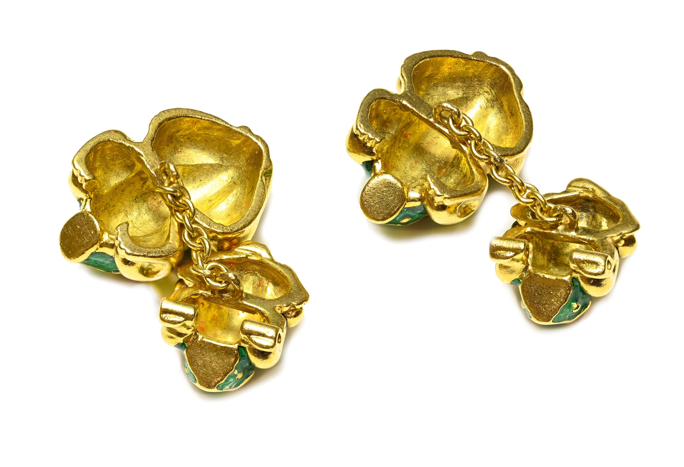 18K Gold Enamel Frog Cufflinks chain link