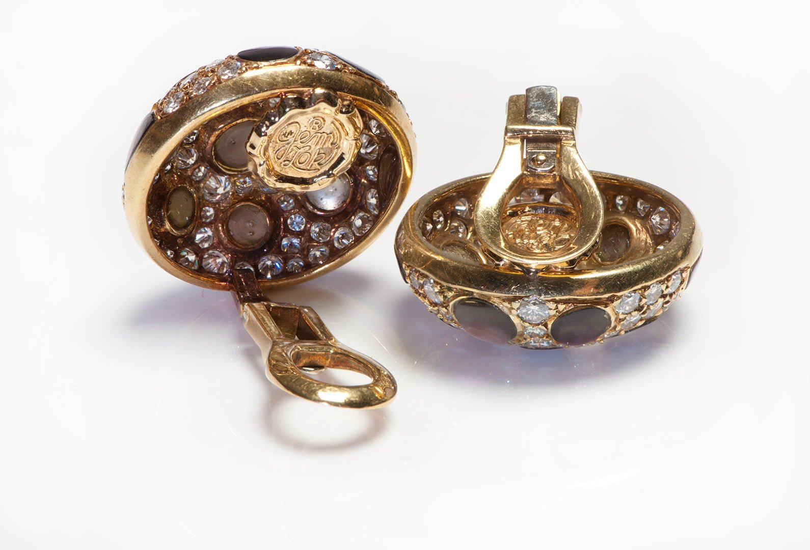 Gemlok Gold Diamond Pearl Earrings - DSF Antique Jewelry