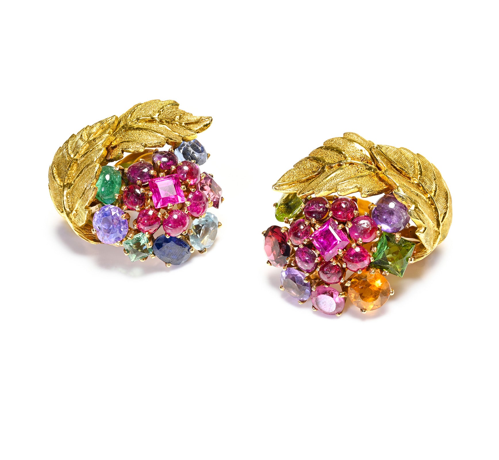 Diamond Multi Gemstone Gold Flower Earrings 