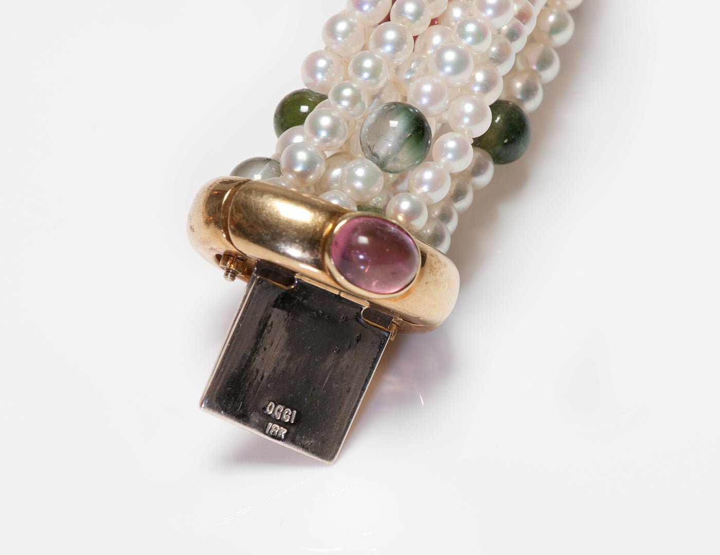 Gemstone 18K Gold Clasp Multi Strand Pearl Collar Necklace