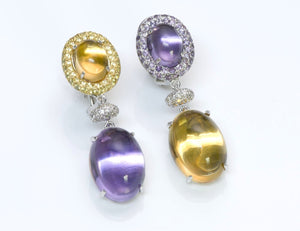 Asymmetrical Gemstone Diamond 18K White Gold Earrings