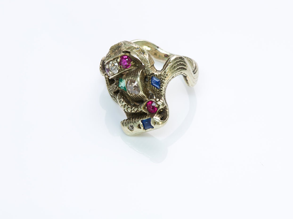Gemstone Snake Gold Ring - DSF Antique Jewelry