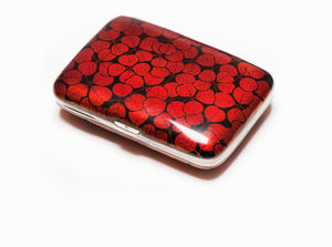 Georg Adam Scheid Silver Red Black Enamel Leaf Pattern Cigarette Case
