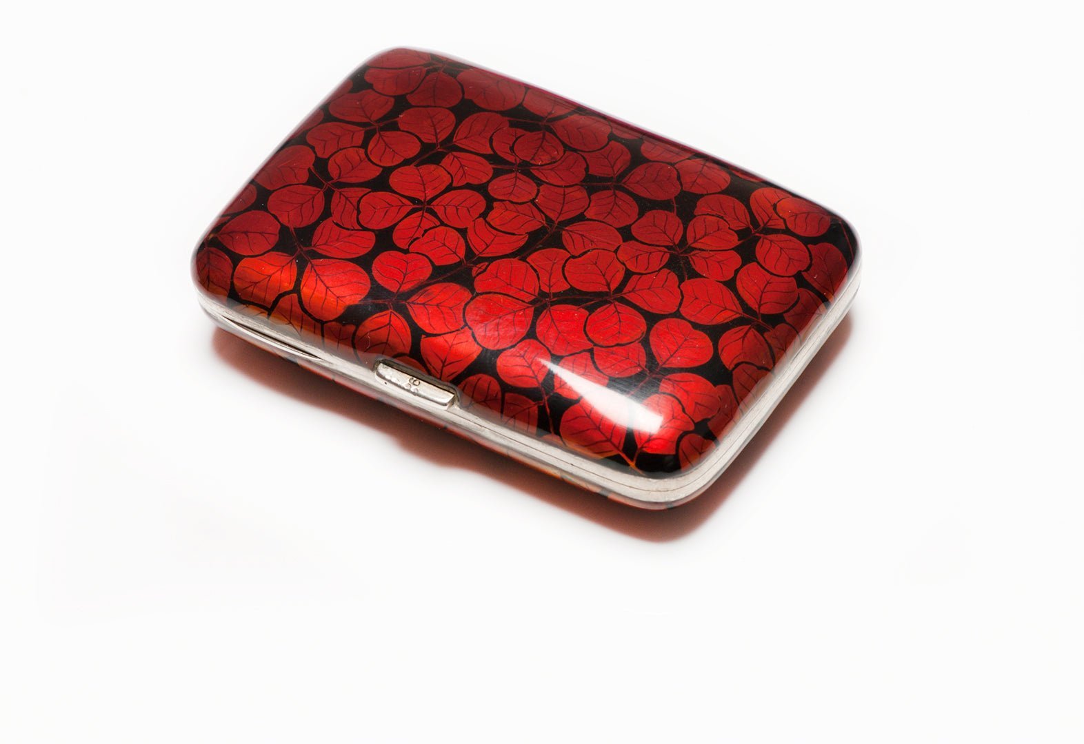 Georg Adam Scheid Silver Red Black Enamel Leaf Pattern Cigarette Case