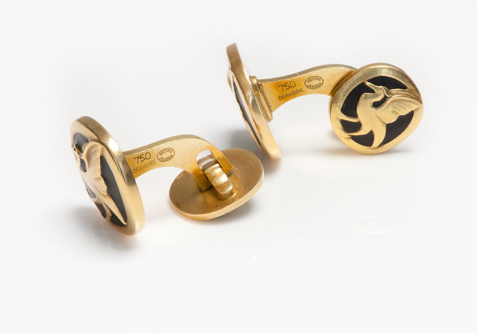 Georg Jensen Black Matte Enamel 18K Gold Cufflinks - DSF Antique Jewelry