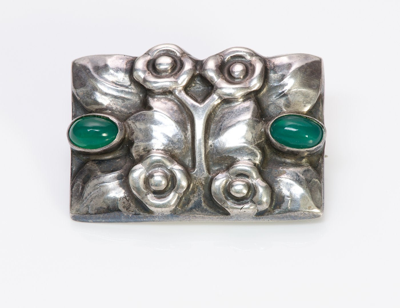 Georg Jensen Green Onyx 830 Silver Brooch Pin No. 66