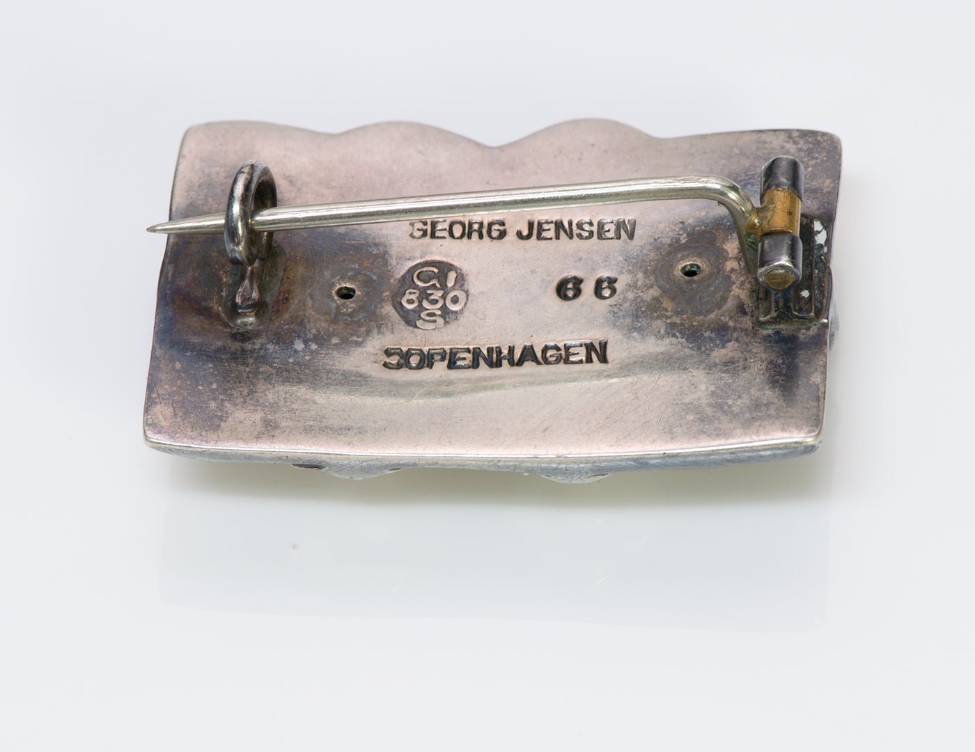 Georg Jensen Green Onyx 830 Silver Brooch Pin No. 66