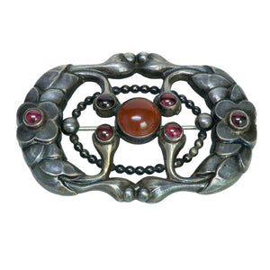 Georg Jensen Silver Carnelian and Garnet Brooch
