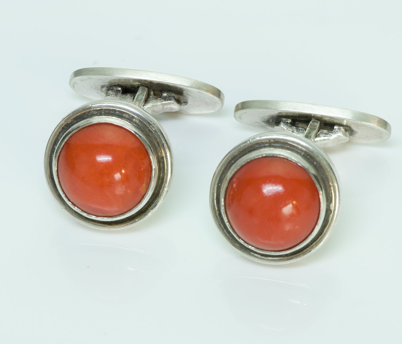 Georg Jensen Sterling Cufflinks Coral Cabochon No. 44D by Harald Nielsen