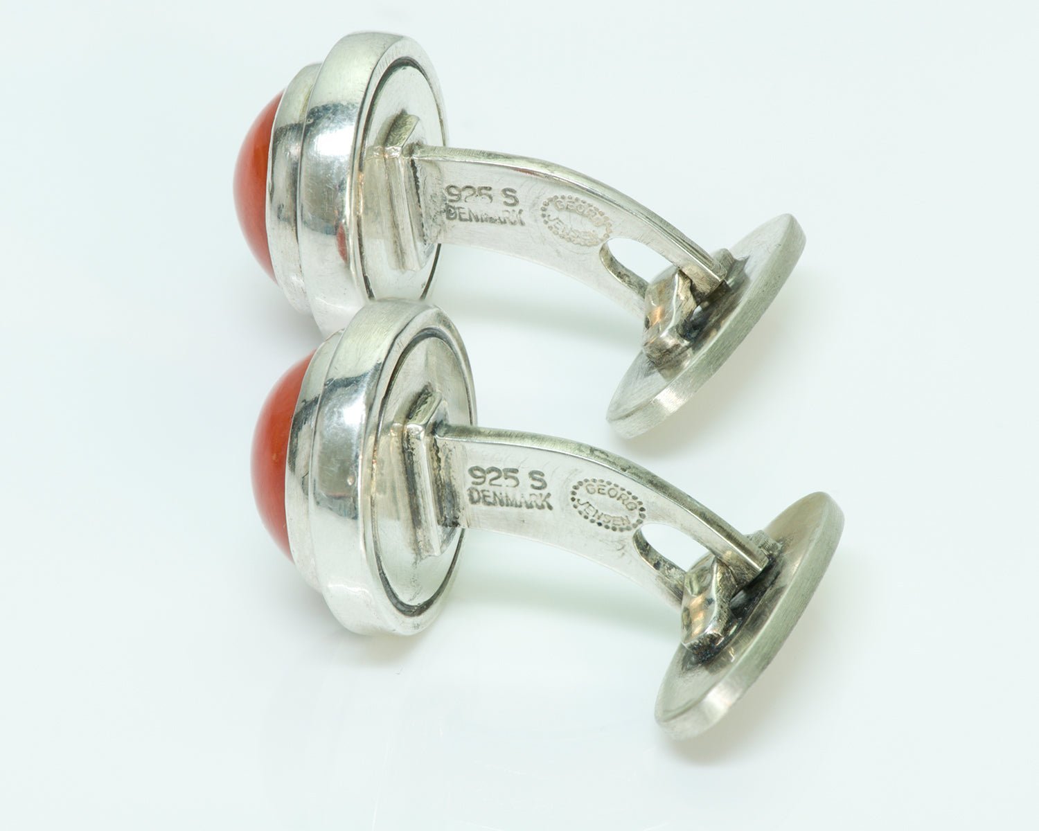 Georg Jensen Sterling Cufflinks Coral Cabochon No. 44D by Harald Nielsen