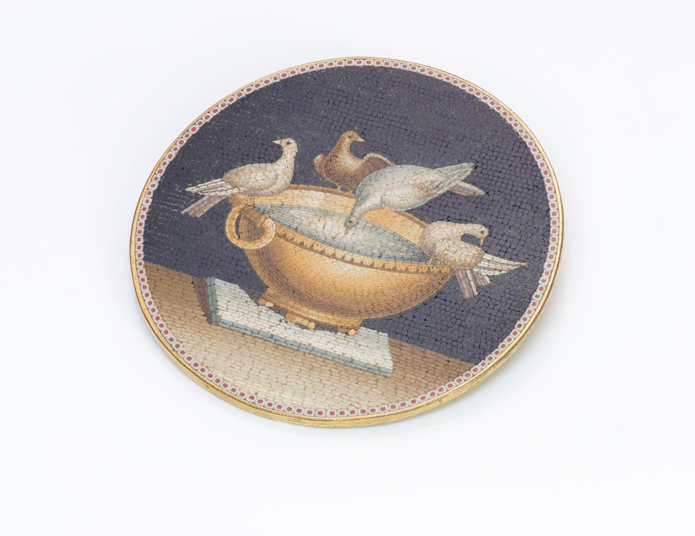 Giacomo Raffaelli Antique Micro Mosaic Bird and Fountain Brooch