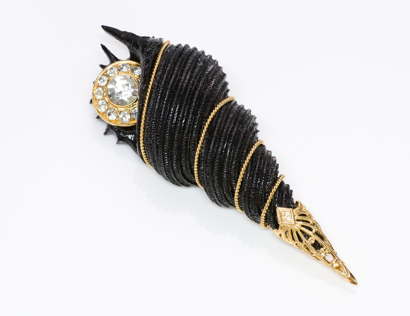Gianfranco Ferre 1980’s Couture Black Crystal Shell Brooch