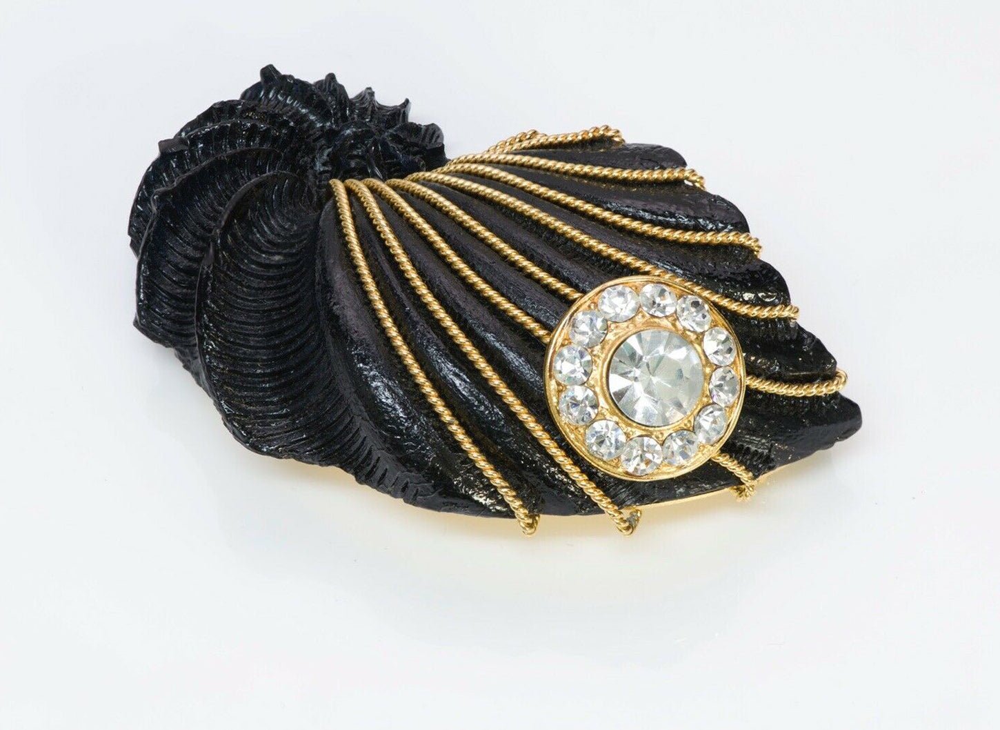 Gianfranco FERRE Couture Black Resin Rope Crystal Large Shell Brooch