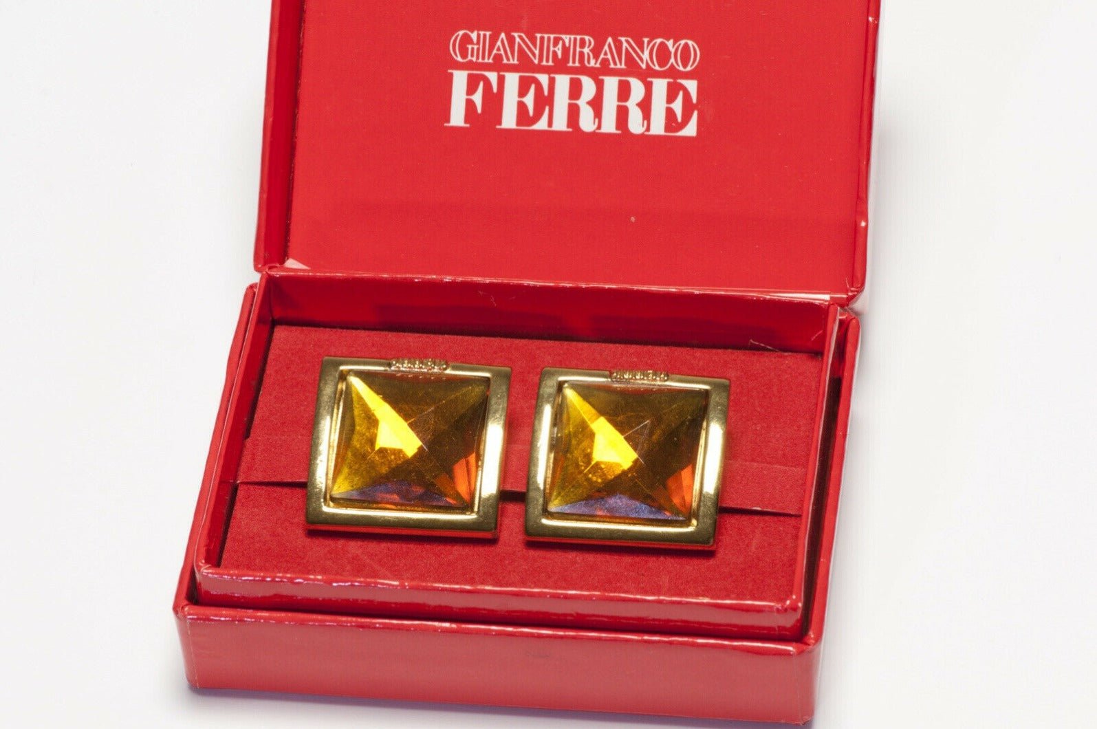 Gianfranco Ferre Pyramid Shape Yellow Crystal Square Earrings