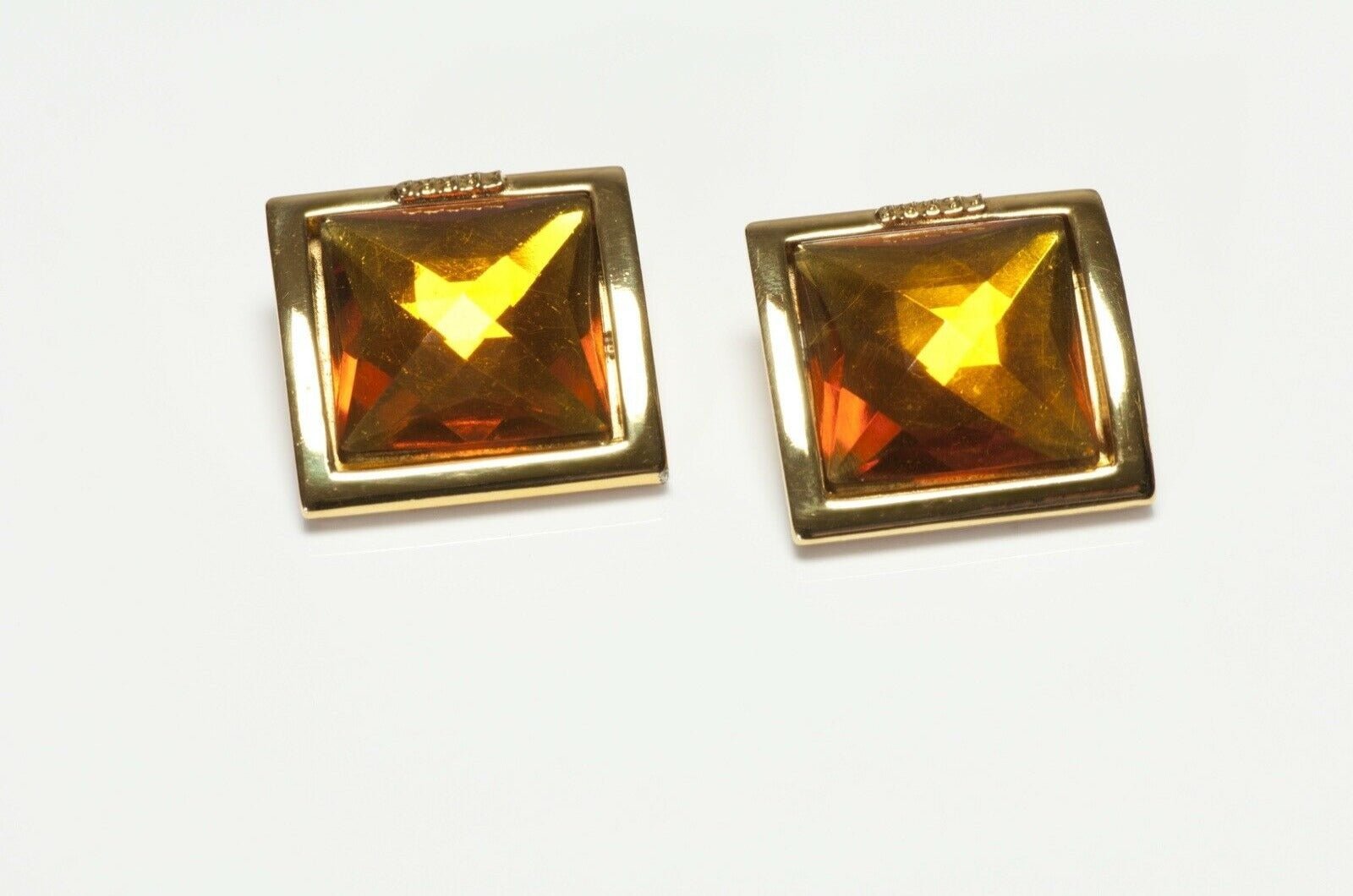 Gianfranco Ferre Pyramid Shape Yellow Crystal Square Earrings