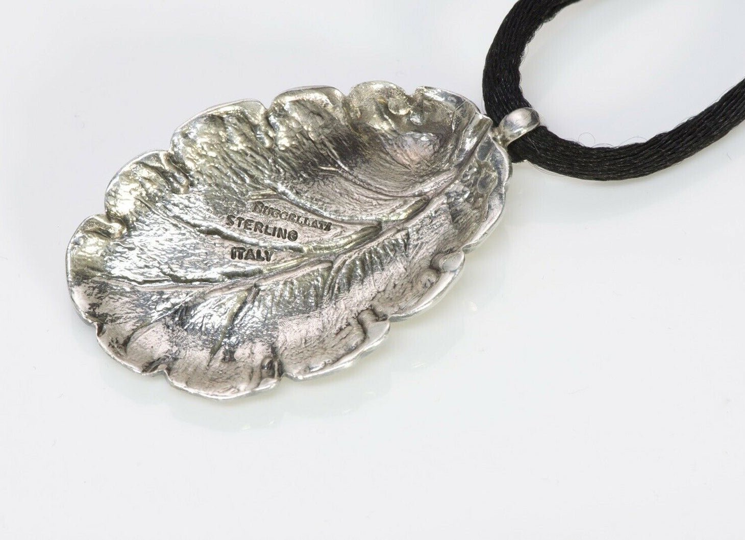 Gianmaria Buccellati Sterling Silver Leaf Pendant Silk Cord Necklace