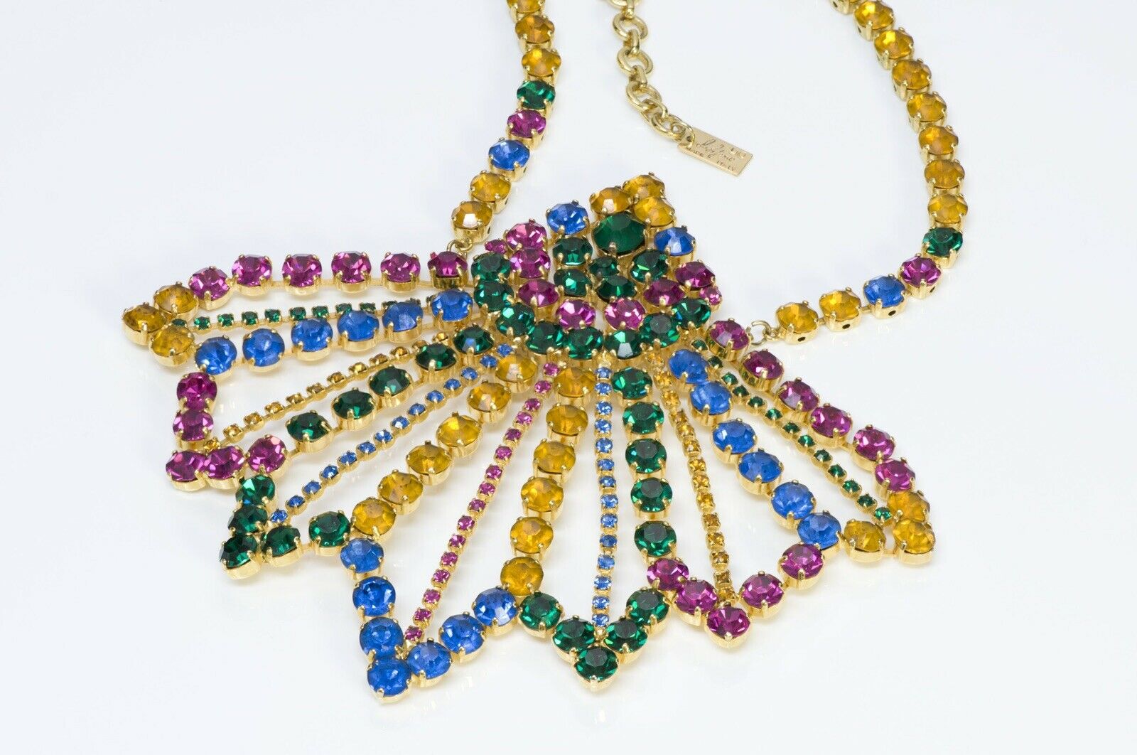 Gianni de Liguoro 1980’s Crystal Fan Pendant Necklace