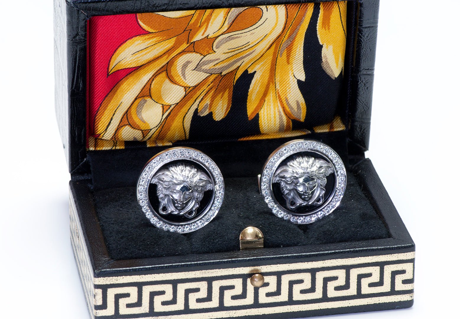 Gianni Versace 18K Gold Enamel Diamond Medusa Cufflinks