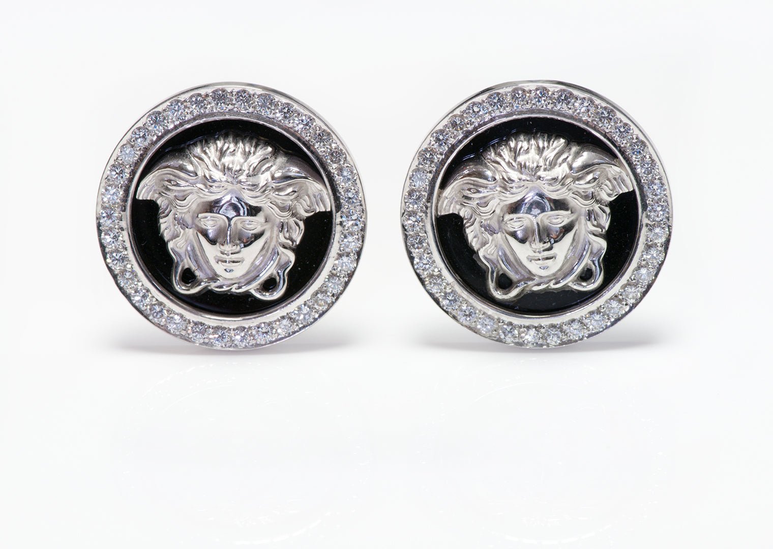 Gianni Versace 18K Gold Enamel Diamond Medusa Cufflinks - DSF Antique Jewelry