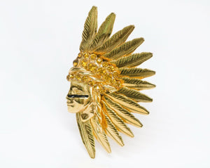Gianni Versace Gold Tone American Indian Crystal Scarf Ring