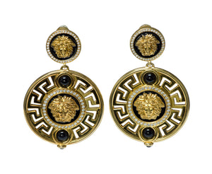 Gianni Versace Medusa Diamond Enamel 18K Gold Earrings