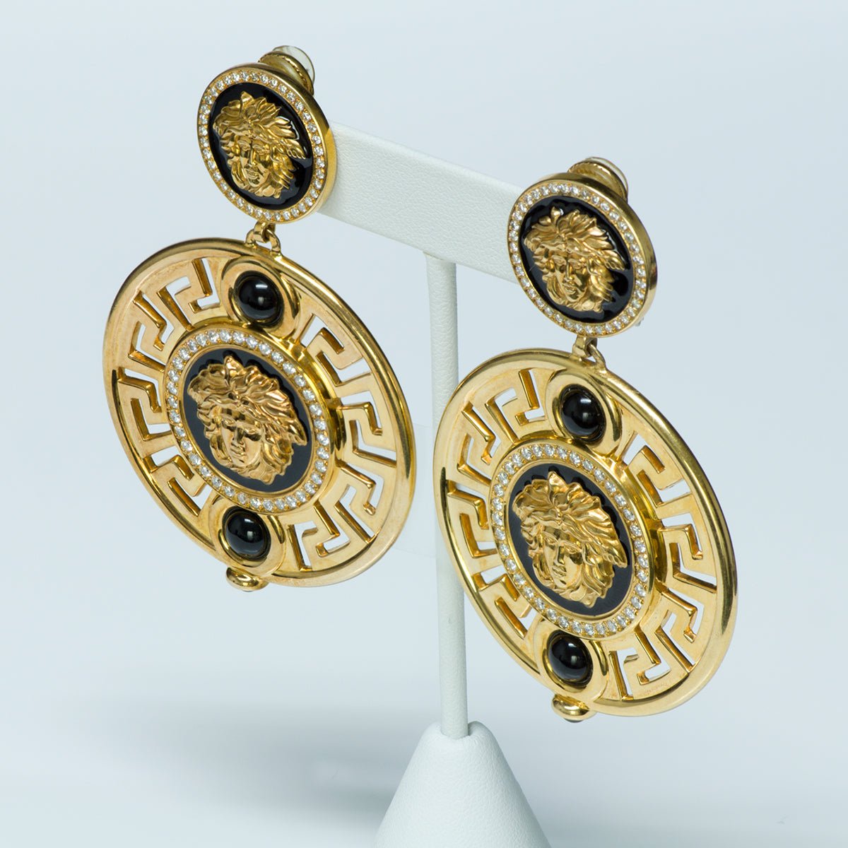 Gianni Versace Medusa Diamond Enamel 18K Gold Earrings - DSF Antique Jewelry
