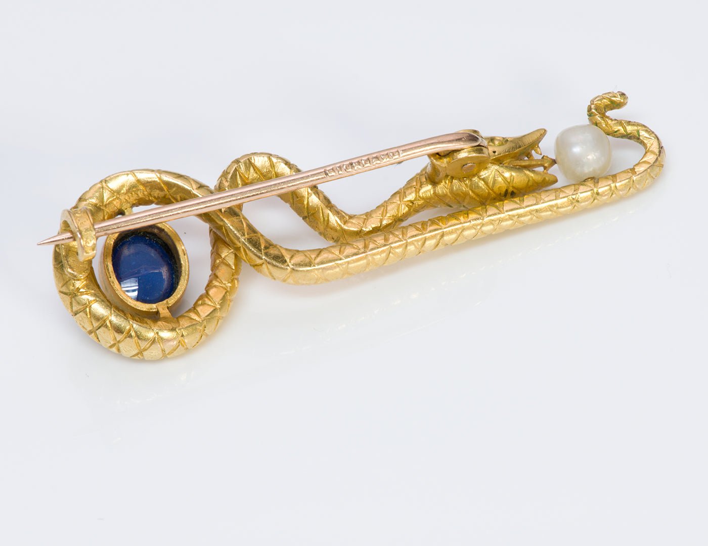 Giordano Antique Sapphire Natural Pearl Gold Snake Brooch