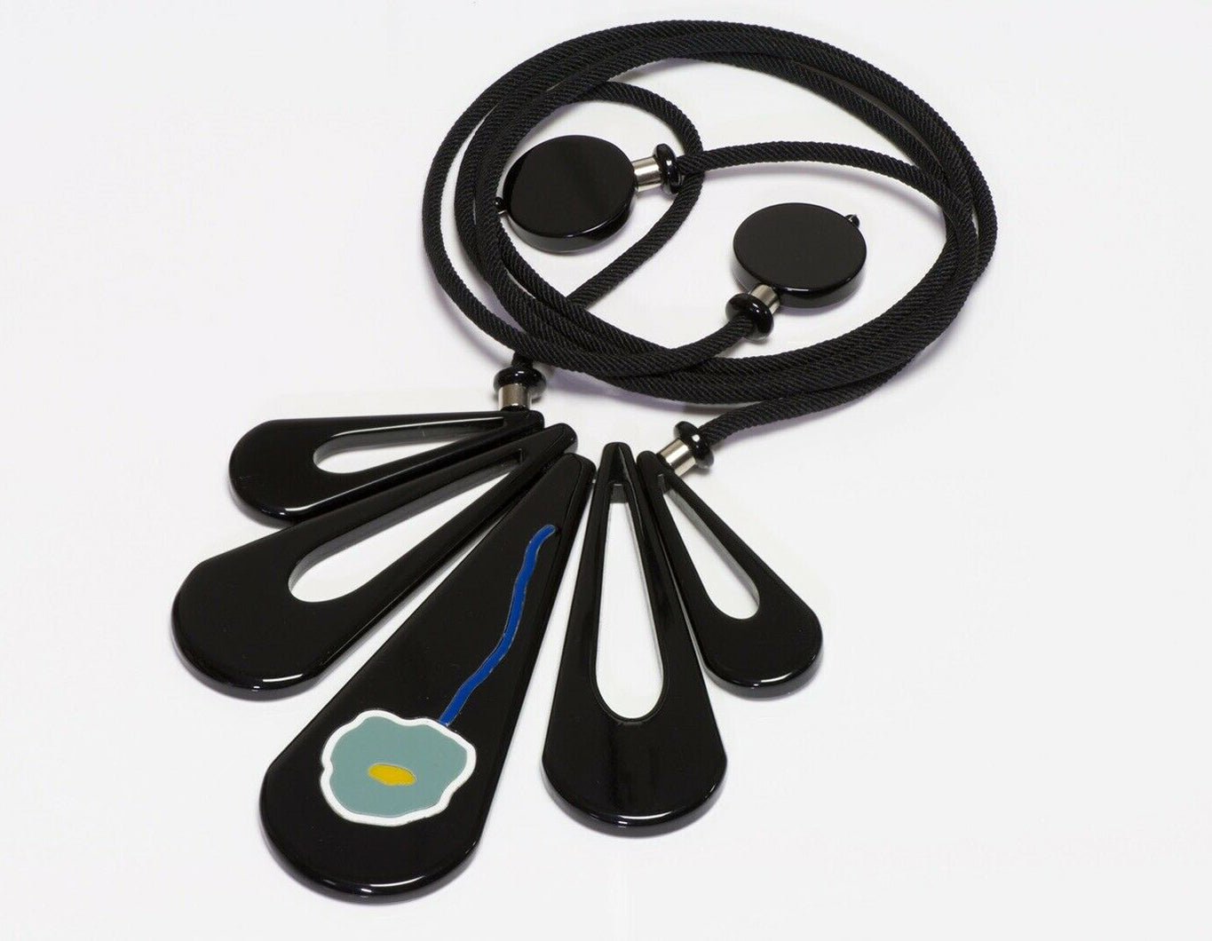 Giorgio Armani Couture Black Resin Green Blue Enamel Flower Pendant Necklace