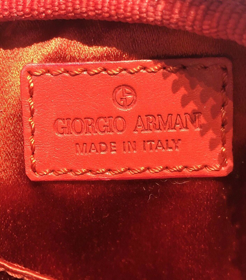Giorgio Armani Red Satin Crystal Mini Wristlet Clutch Bag