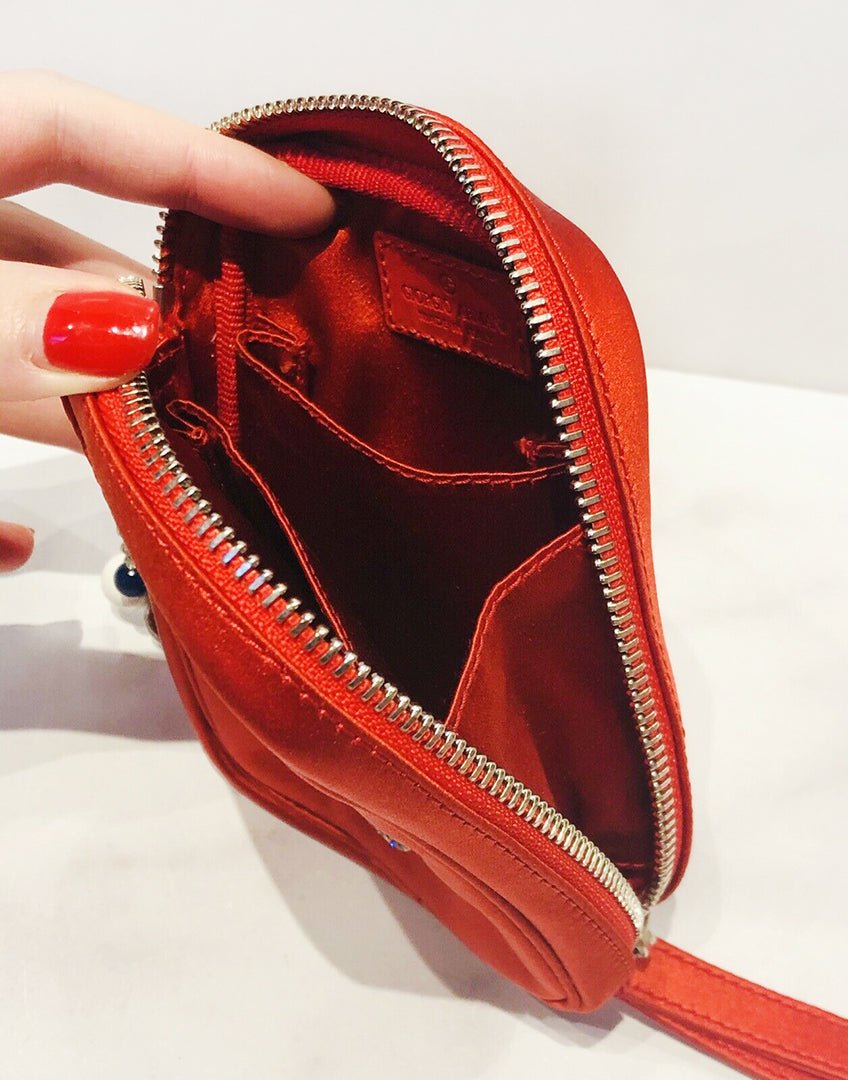 Giorgio Armani Red Satin Crystal Mini Wristlet Clutch Bag