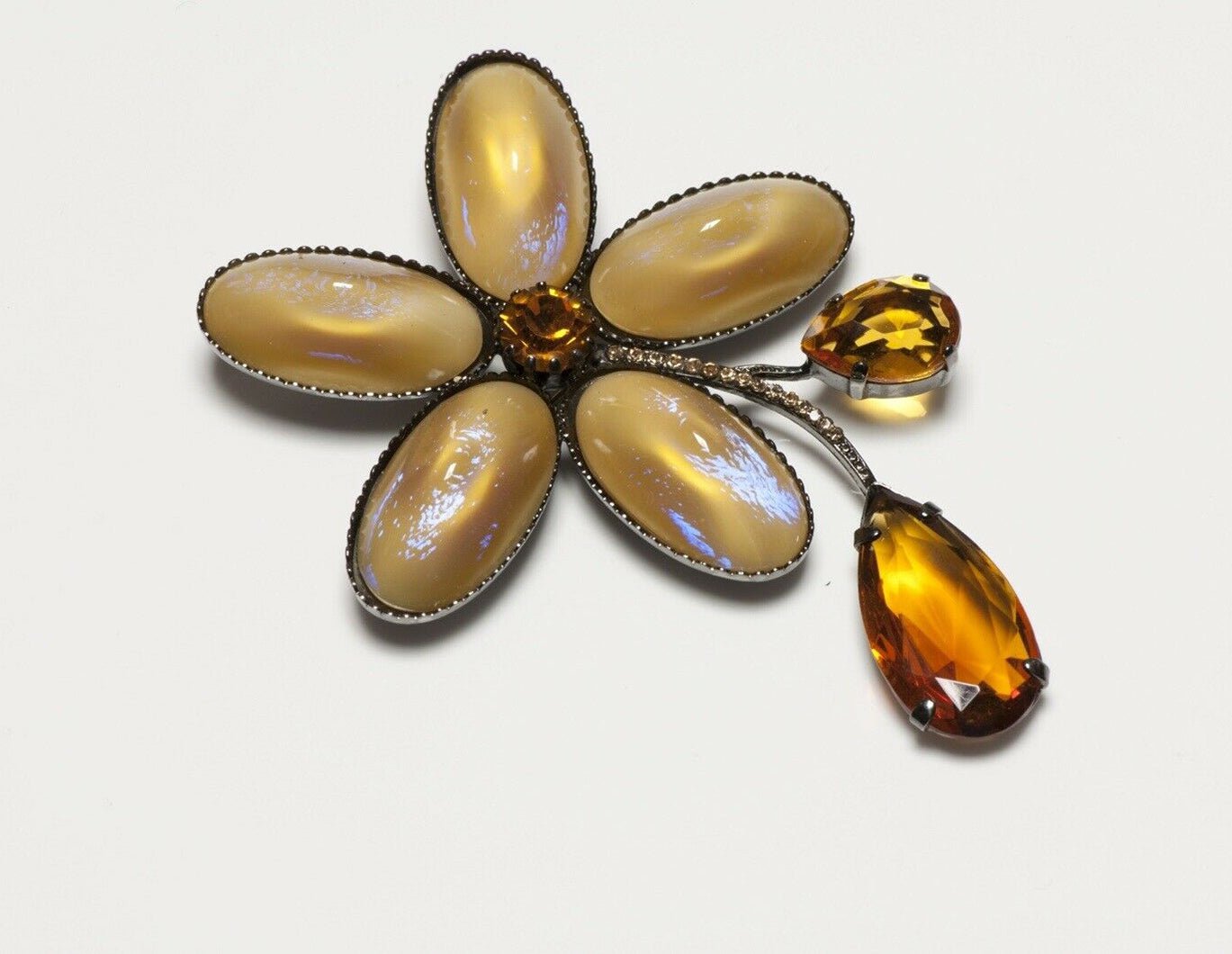 Giorgio Armani Yellow Crystal Poured Glass Flower Brooch