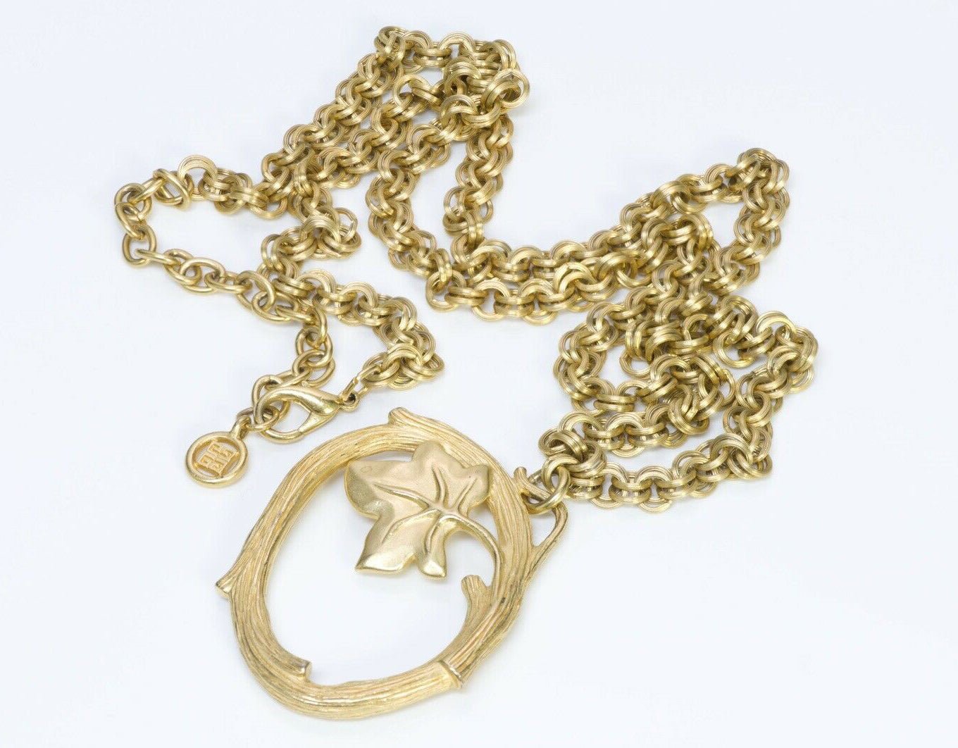 GIVENCHY Gold Plated Leaf Chain Pendant Necklace