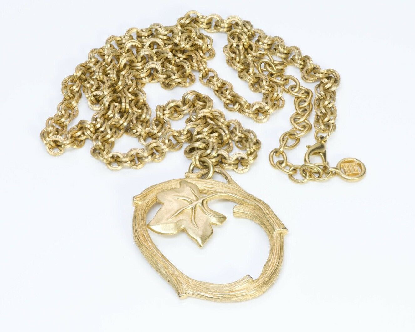 GIVENCHY Gold Plated Leaf Chain Pendant Necklace