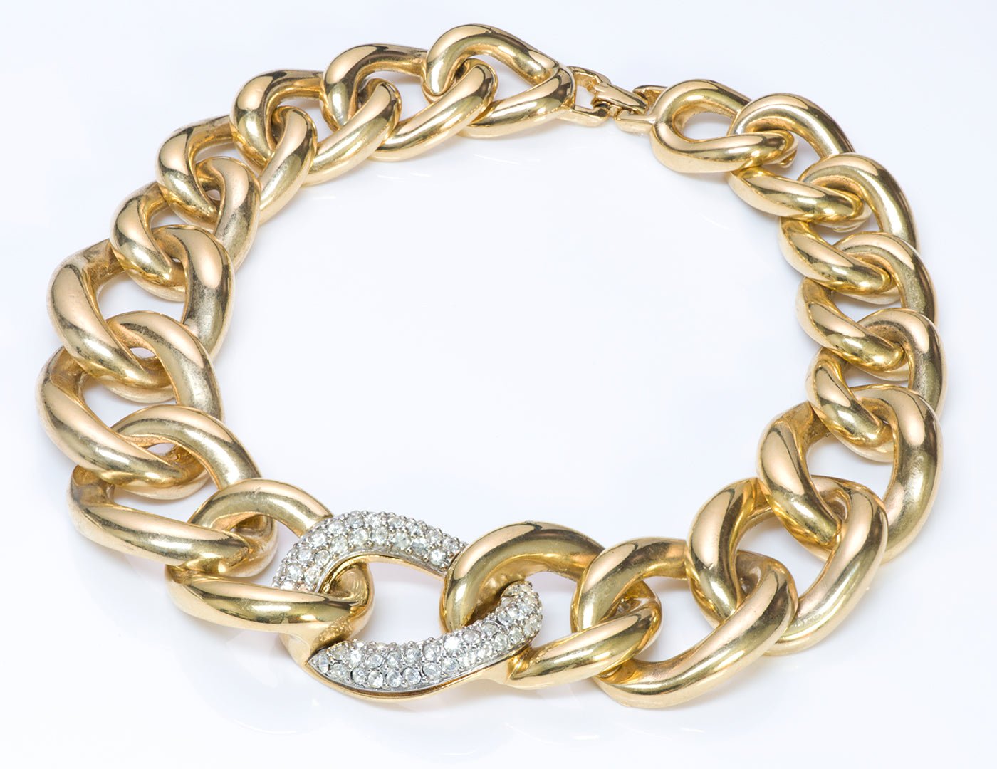 Givenchy Gold Tone Crystal Chain Link Necklace