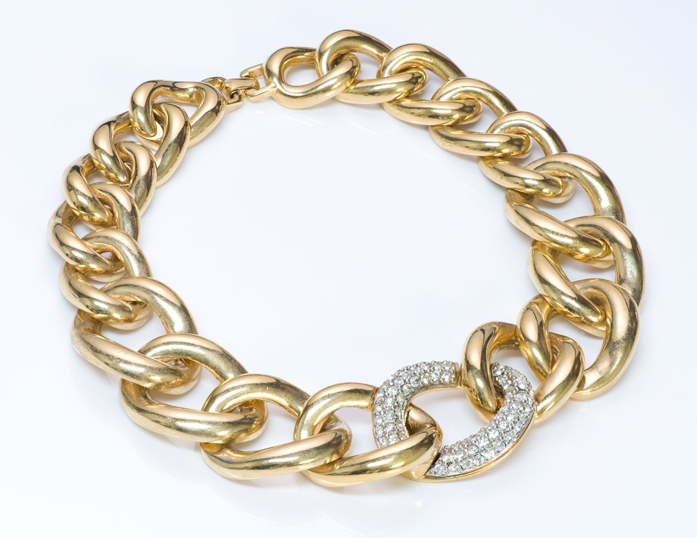 Givenchy Gold Tone Crystal Chain Link Necklace